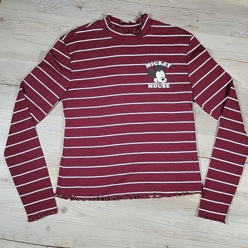 Mickey Mouse Striped Mock Turtle Neck Sz L